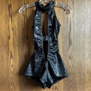 iHeartRaves Disco Romper Black Holographic Rave Bodysuit Size M/L